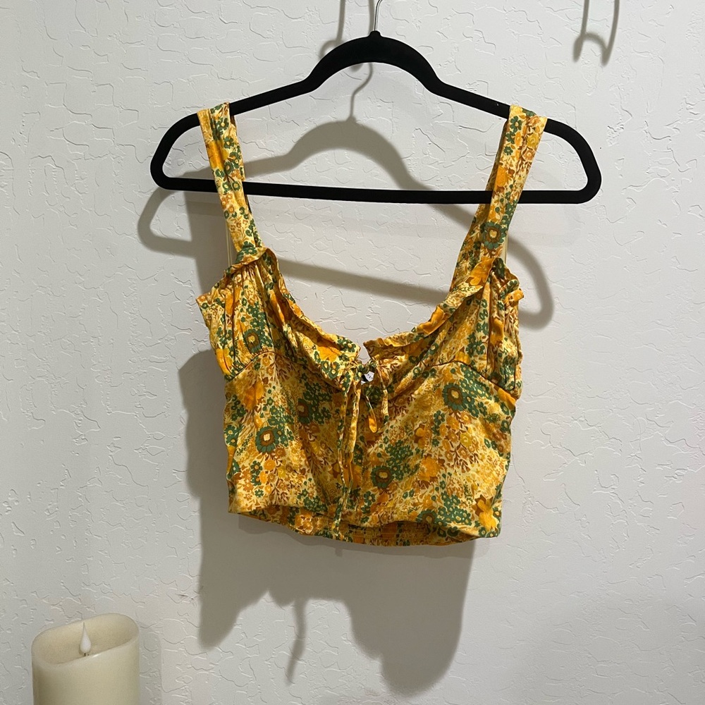 Urban Outfitters Yellow Gold Ruched Crop Tank Top